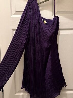 Asymmetric One-Shoulder Pleated Dress in Deep Purple